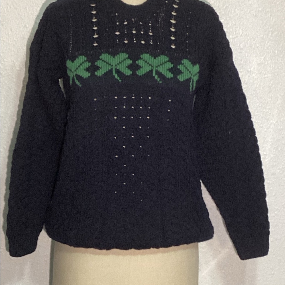 Aran Navy Blue Cable Knit with Green Shamrock Design Sweater size XXL - Picture 6 of 11